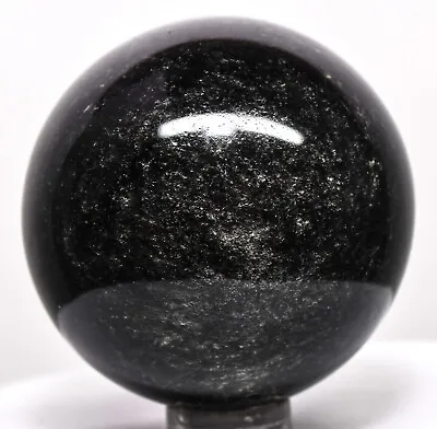 49mm Silver Sheen Black Obsidian Volcanic Glass Crystal Mineral Sphere - Mexico • $23.96