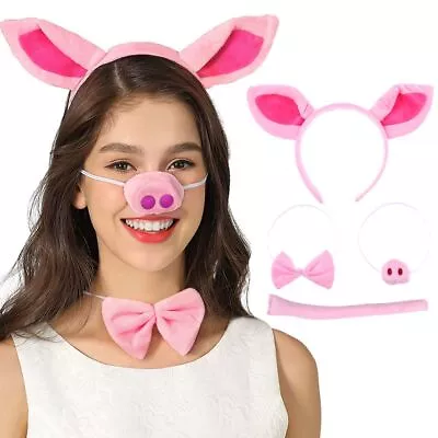 Accessories Halloween Pink Pig Fancy Dress Headband Bow Tie Pig Ears Nose Tail • $8.61