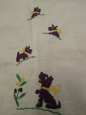 Vintage Hand Needlepoint Scottish Terrier Linen Hand Guest Towel. 19 X 13  • $7