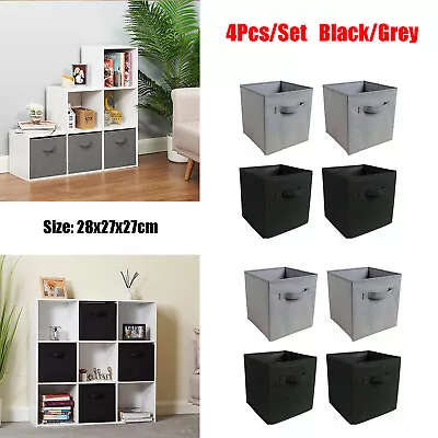 4x Foldable Canvas Storage Cube Basket Box Collapsible Fabric Folding Drawer Set • £11.99