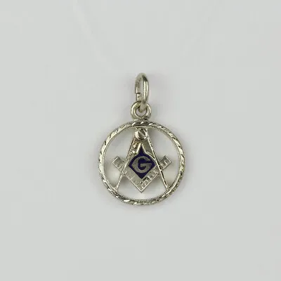 Vintage 9k White Gold Masonic Freemason Unisex Necklace Pendant • $139