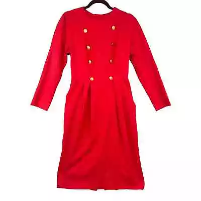 VTG 90s Bobby’s Girl Sheat Dress Womens Sz PM Red Back Zip Gold Button Nautical • $33.50