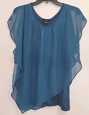 AB Studio Teal Blue Women's Overlay Blouse Size XL • $19.97