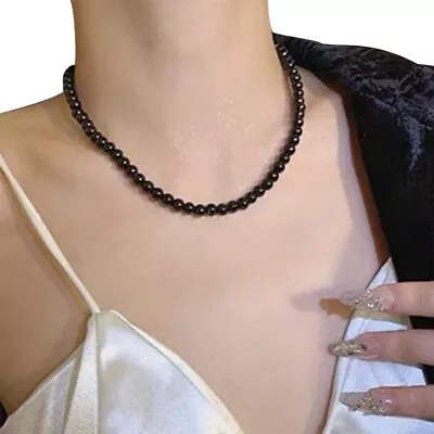 Bohemia Imitation Choker Necklace Long Black Pearls Necklace For Women • £6.44