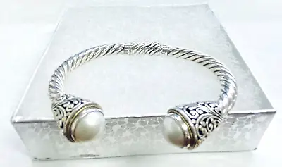 QVC Artisan Crafted Sterling Silver & 18K Gold Mabe Pearl Cuff Bracelet Small • $149.99