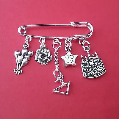 KILT SAFETY PIN BROOCH HAPPY 16th 18th 21st 30th 40th 50th BIRTHDAY CAKE BALLOON • £3.95