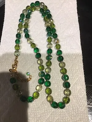 Beautiful Faceted Glass Shades Of Green Joan Rivers Necklace 34” Minus Extender • $39