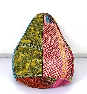 Vintage Kantha Quilt Cotton Bohemian Bean Bag Chair Pouf Floor Pillow Ottoman • $48.60