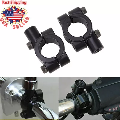 Pair Black Motorcycle 10mm Mirrors Mount Bracket Clamp 22mm 7/8  Handlebar New • $7.87