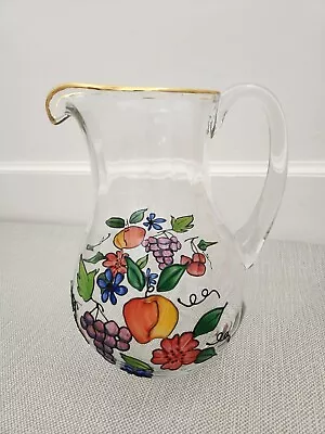 Crystal Glass Jug Pitcher Venetian Fruit Motif  22k Gold Rim • $39.99