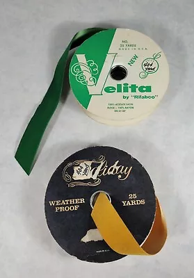 Vintage Holiday Ribbon Velvet Velvette Approx 12 Yds Green 20 Gold Christmas  • $15.50