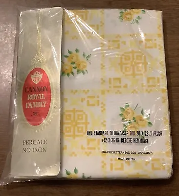 Vintage Cannon Royal Family Percale Two Standard Pillowcases Yellow Roses NIP • $13.99