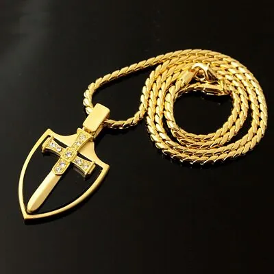 Shield Pendant Sword Cross Necklace Men's/Womens Fashion Jewelry Christian  • $8.99