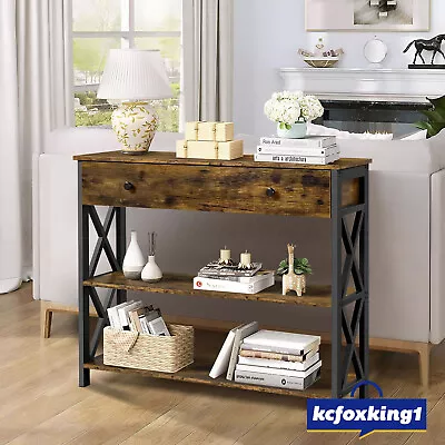 Industrial Brown Console Table Hallway Side Table Display Desk Hall Furniture • $129.49