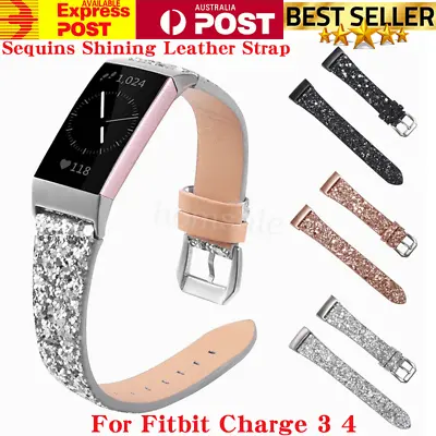 $19 • Buy Sequins Leather Band Replacement Wristband Watch Strap For Fitbit Charger 4 3 2