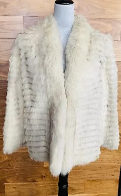 SAGA FOX Natural Blue FOX Fur Coat Women's Size M White BEAUTIFUL! • $79.99