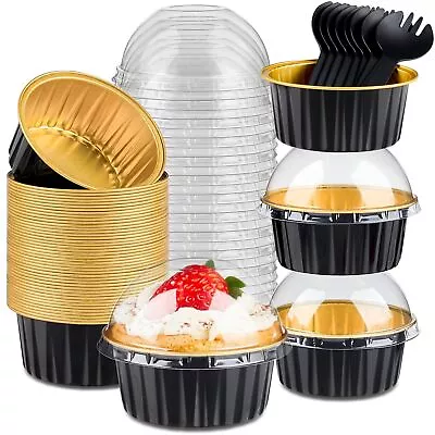 100 Pack 5 Oz Mini Cupcake Pans With Lids And Sporks Aluminum Cake Baking Cu... • $31.36