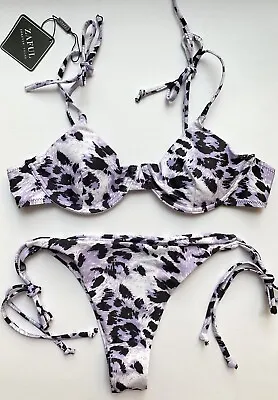 Zaful Purple Black Leopard Underwired Bikini Top Bottoms Swimwear Set BNWT - 12 • £12