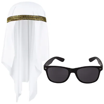 £11.95 • Buy Adult Arab Sheik Costume Arabian Fancy Dress Sheik Abdullah Headscarf & Glasses