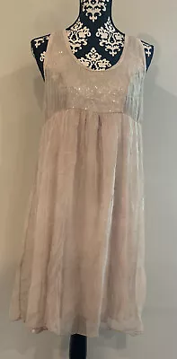 H TREND Women's Blush Silk Sleeveless Sequined Shift Lined Made In Italy Dress M • $28