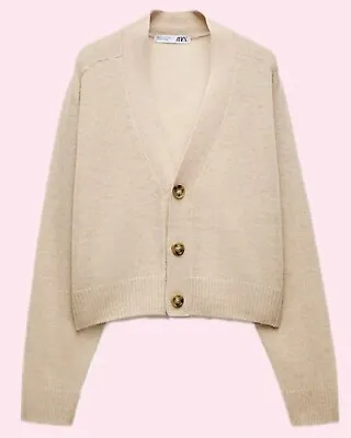 Zara 2024 Beige Ecru Nude 51% Cashmere Flowing Knit Cardigan Jumper Sweater M • £29.99