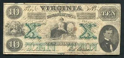 1862 $10 Virginia Treasury Note Richmond Va Obsolete Currency Note  • $79.95