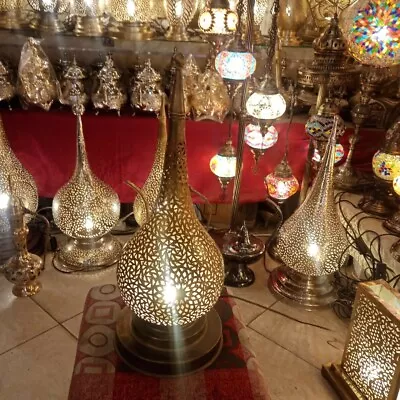 Lamp Moroccan Table Brass Light Handmade Style Vintage Lantern Home 20.4H/9.8 IN • $299.99