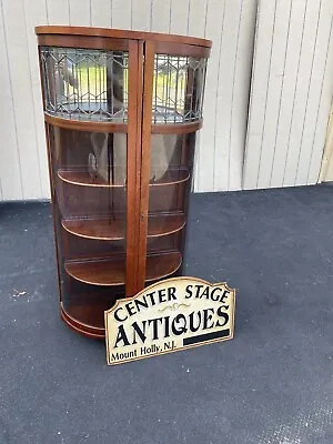 64801 Mahogany Antique Leaded Glass Curio Bow Front China Cabinet • $835