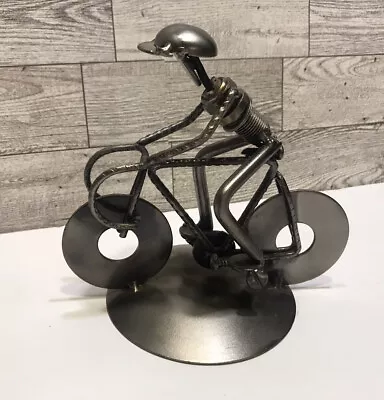 $14.99 • Buy Handmade Metal Nuts And Bolts Bicycle & Rider Figurine Sculpture