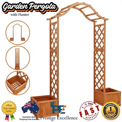 Wooden Garden Arch Planter Outdoor Climbing Plant Pot Box Arbor Trellis Timber • $198.93