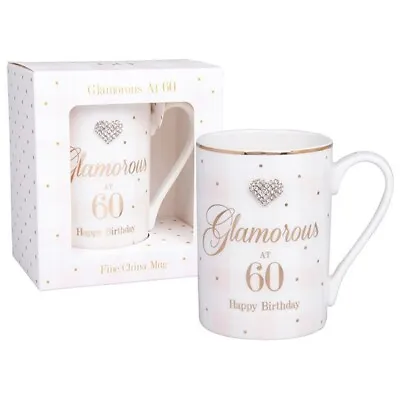 Happy 60th  Birthday Gorgeous Mug With Raised Glitter Heart. Gift Boxed • £9.99