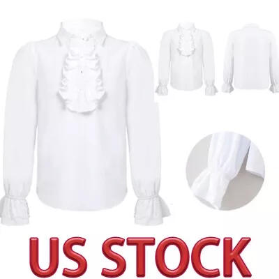 US Boys Renaissance Shirt Steampunk Gothic Ruffled Medieval Halloween Top Outfit • $13.70