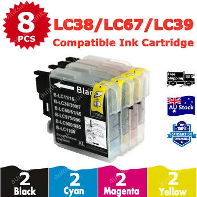 $11.90 • Buy 8x Compatible Ink Cartridge LC38 LC39 LC67 BK/C/M/Y For Brother Printer DCP MFC