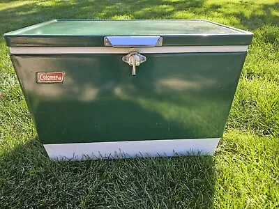 1982 Coleman Metal Cooler Green Camping Ice Chest 22 X 16 X 13 VINTAGE • $77.77