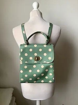 CATH KIDSTON Pale Green Spotty Polka Dot Oilcloth Twin Backpack Handbag • £29.95