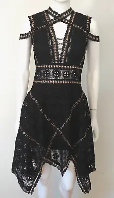 Thurley Merry Lace Cold Shoulder Party Dress Embellished Gothic Designer XS 6 • $98