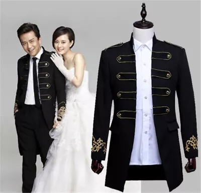 Mens Military Royal Formal Dress Blazer Jacket Gold Button Prince Singer  Coats • $94.31