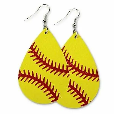 Softball Faux Leather Drop Earrings ~ 3  X 1 1/2 Width • $8.40