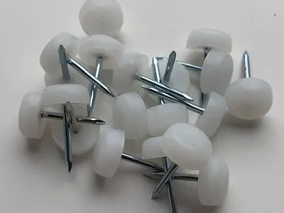 20 X WHITE FURNITURE GLIDE NAILS 13mm Knock In Table Chair Leg Feet Protectors • £3