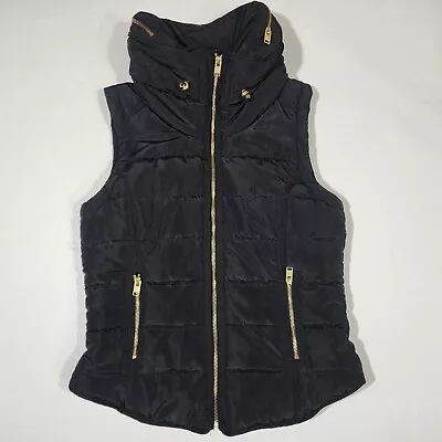 H&M Womens Black Puffer Vest/Jacket  Hidden Hood In Zipper - SZ Small • $19.99