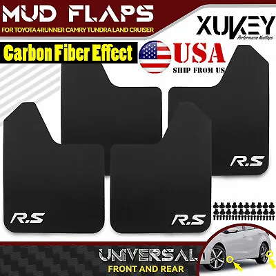 Rally Universal Mud Flaps Set Of 4 Carbon Fiber BLACK W WHITE Car/Truck/SUV ALL • $25.10