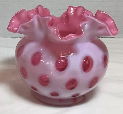 Fenton Frosted Cranberry Coin Dot Bowl / Vase 5.5 Inches X 6.5 Inches • $25