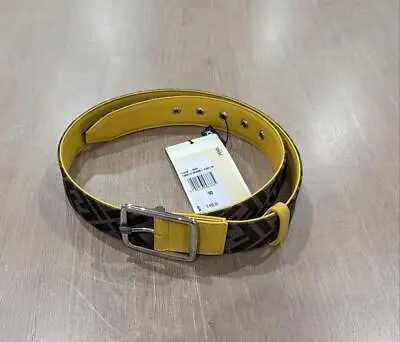 $490 Mens FENDI Jacquard FF Logo Belt Brown/Yellow 90 US 36 • $299.99