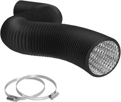 Flexible 6 Inch Ducting - Black 8 Feet Flex Aluminum Duct With 2 Clamps – 4 Laye • $29.18