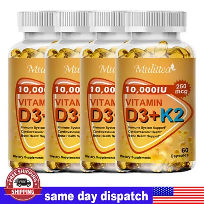 Vitamin K2 (MK7) With D3 10000 IU Supplement BioPerine Capsules Immune Health • $10.99