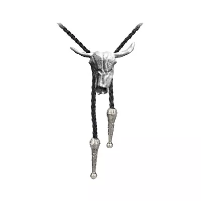 FT195 Longhorn Skull 4.4x3.7cm Pewter Bolo Necklace Western Cowboy Necktie • £13.98