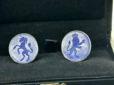 REGNAS 925 Sterling Silver Blue Lapis Lazuli Heraldic Lion Unicorn Cufflinks • $149.99