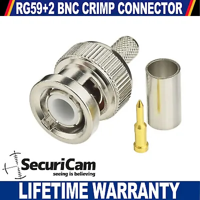 £2.58 • Buy BNC Crimp Connector RG59 Male 3 Piece In 1 Coaxial Coax Cable RG62 Plugs CCTV