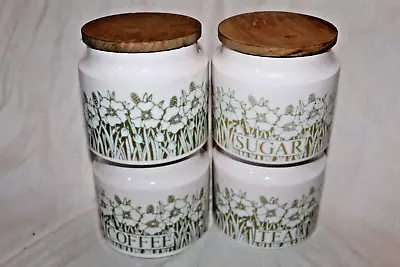 Hornsea Pottery Fleur Tea Coffee Sugar Pot Canisters Wooden Lids Floral Vintage • £25