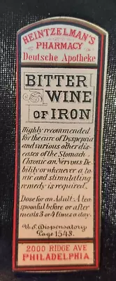 Old Quack Medicine Label Heintzelman's Pharmacy Bitter Wine Of Iron Philadelphia • $14.25